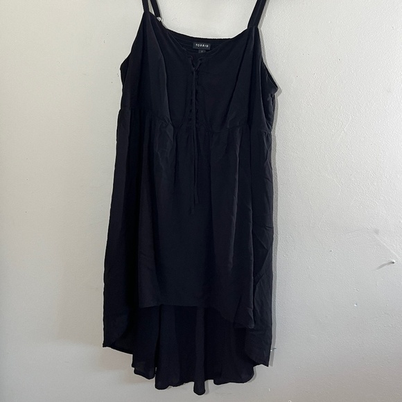 Torrid Top Women 14 Black Tank Lace Up Smocked Neutral Minimalist Boho Western - Picture 3 of 14